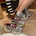 Wedge heel chunky platform dad shoes - 2026 spring/autumn new collection - cushioned comfort, lace-up, breathable mesh women's sneakers