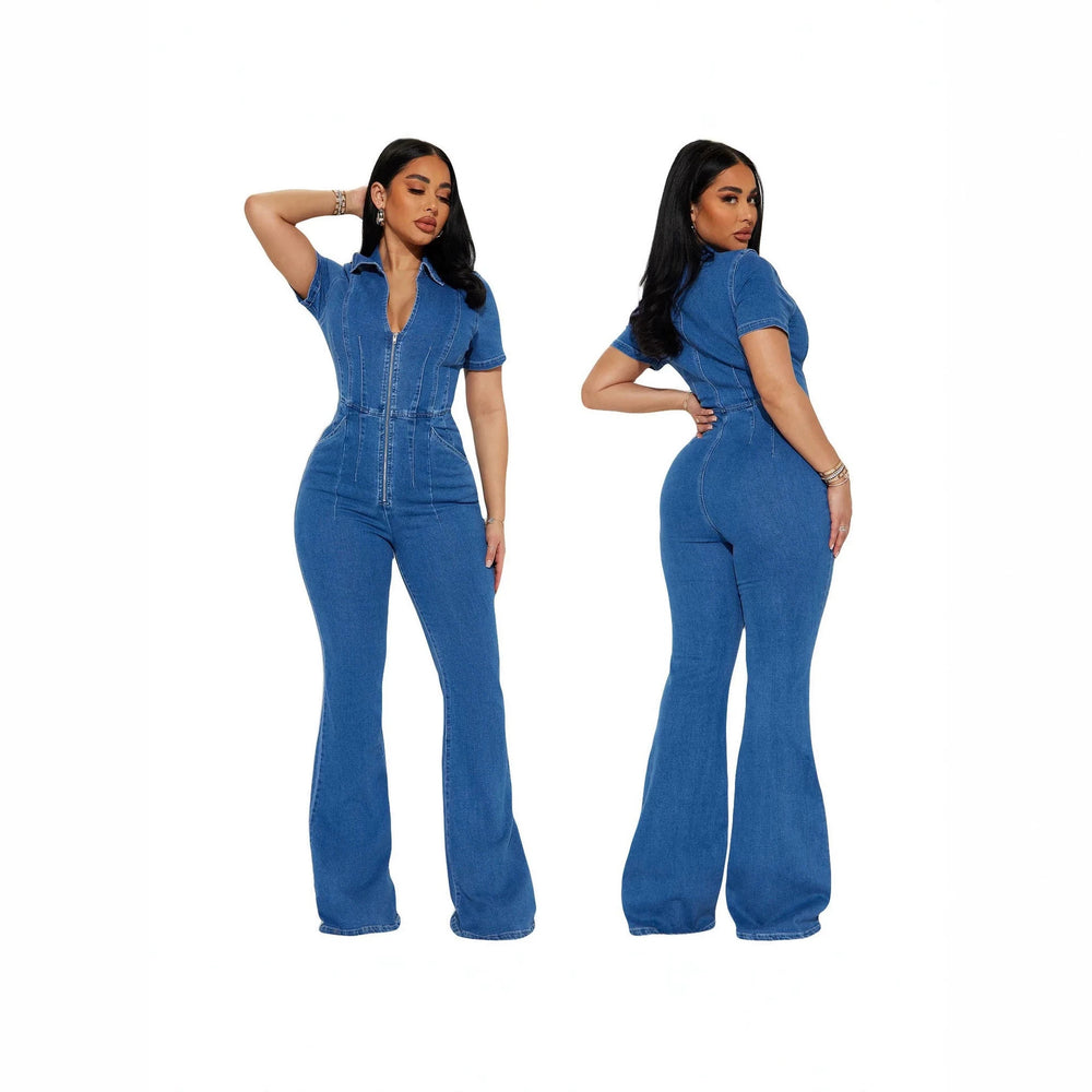 Amazon cross-border fashion european and american style slim fit inspopular same style sexy fashion denim jumpsuit