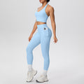 New women's solid color brushed halter tank top and pocket pants yoga set - two-piece activewear for running and fitness