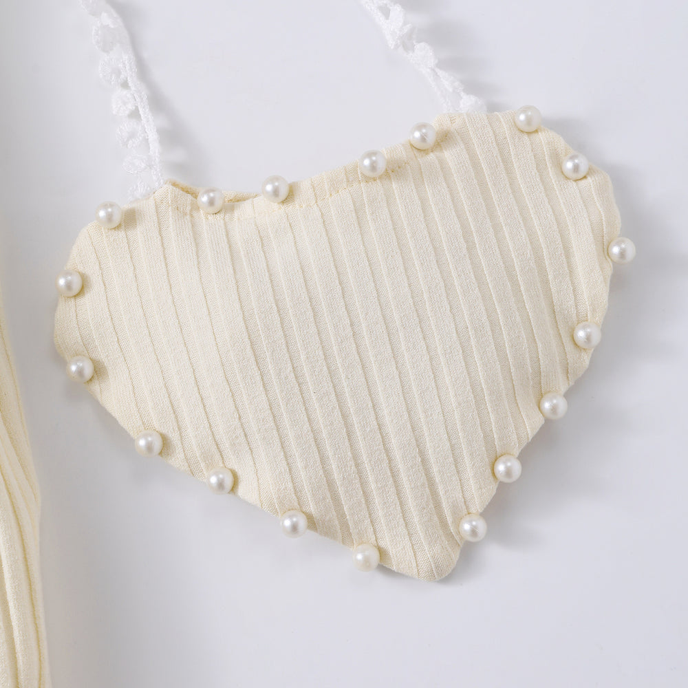 Big kids' (girls') romper, ribbed sleeveless jumpsuit + heart-shaped crossbody bag