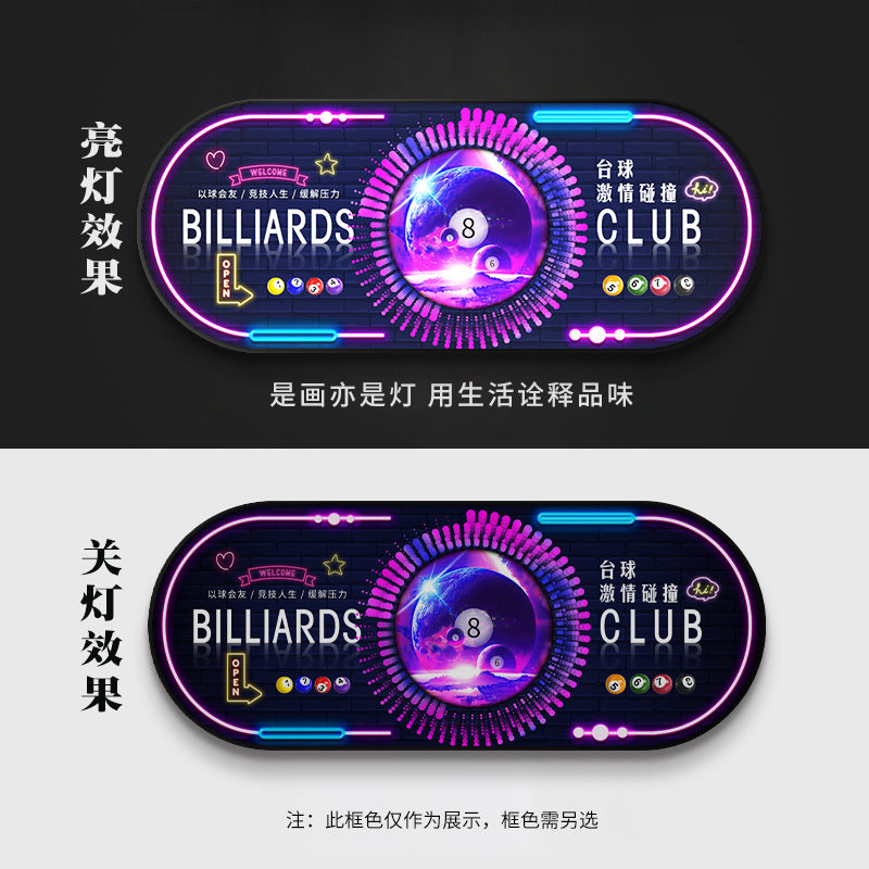 Billiards hall decorative painting black eight ball wall luminous hanging painting chess and card billiard room club bar led star light