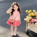 new girls' summer dress - stylish and sweet polka dot watermelon sleeveless a-line princess sundress