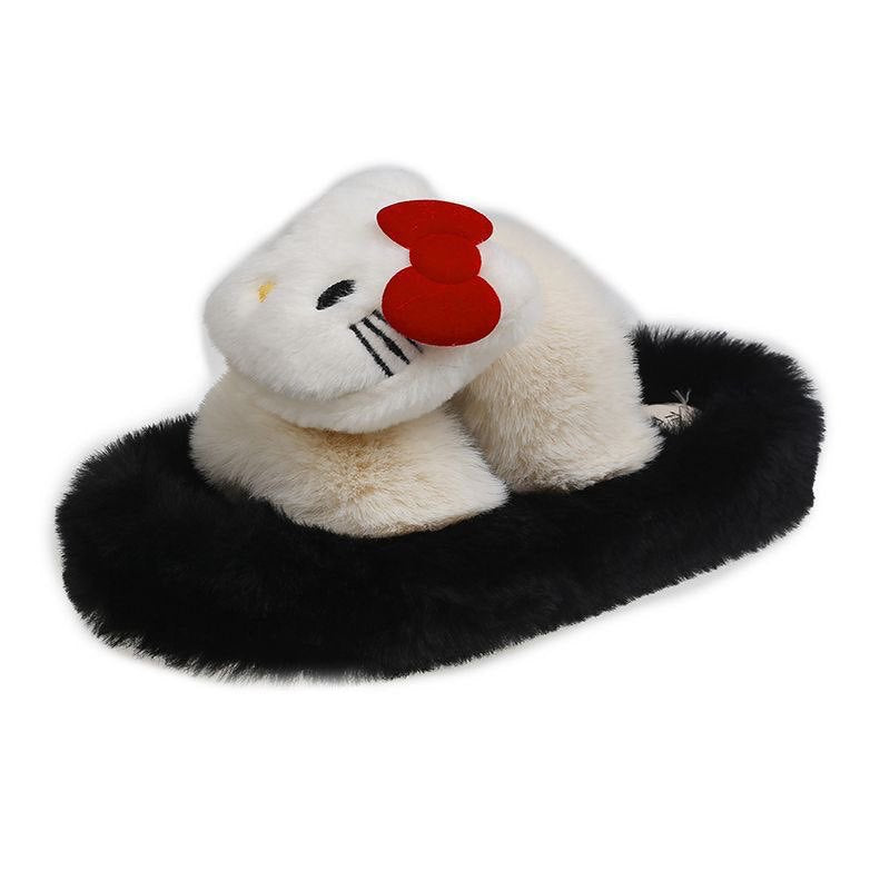 2025 autumn/winter trendy fuzzy slippers - women's outdoor one-strap slides, chunky sole home cotton slippers for winter