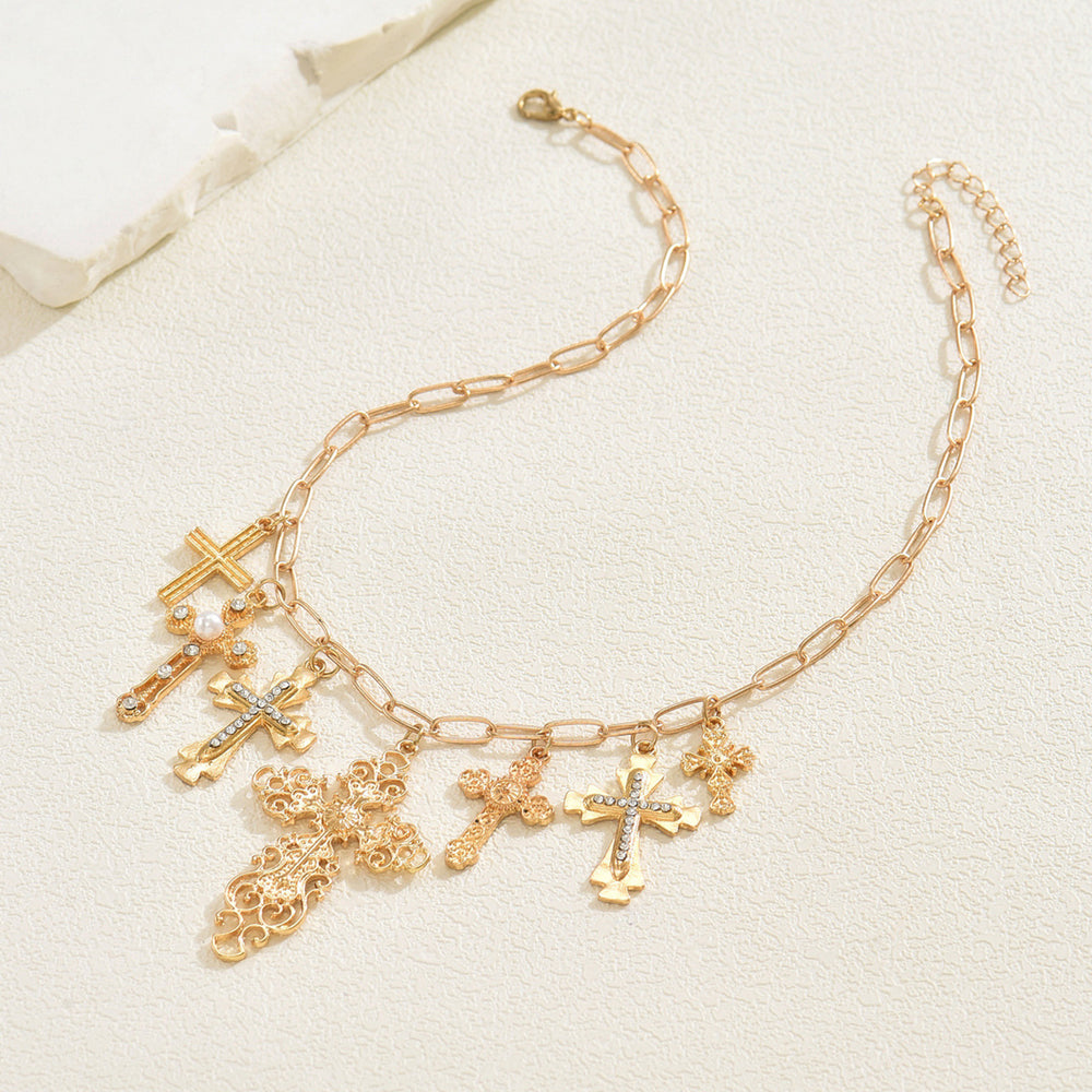 Wholesale diamond-studded cross necklace - european & american cross-border niche design accessories - women's hip-hop punk metal clavicle chain