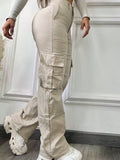 S391319 cross-border fashion high-waisted straight-leg pants - multi-pocket cargo style casual trousers for women