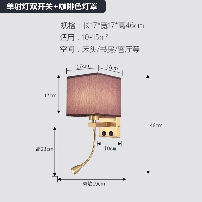 Hotel square bedside reading wall lamp nordic spotlight with switch usb room bedroom adjustable angle