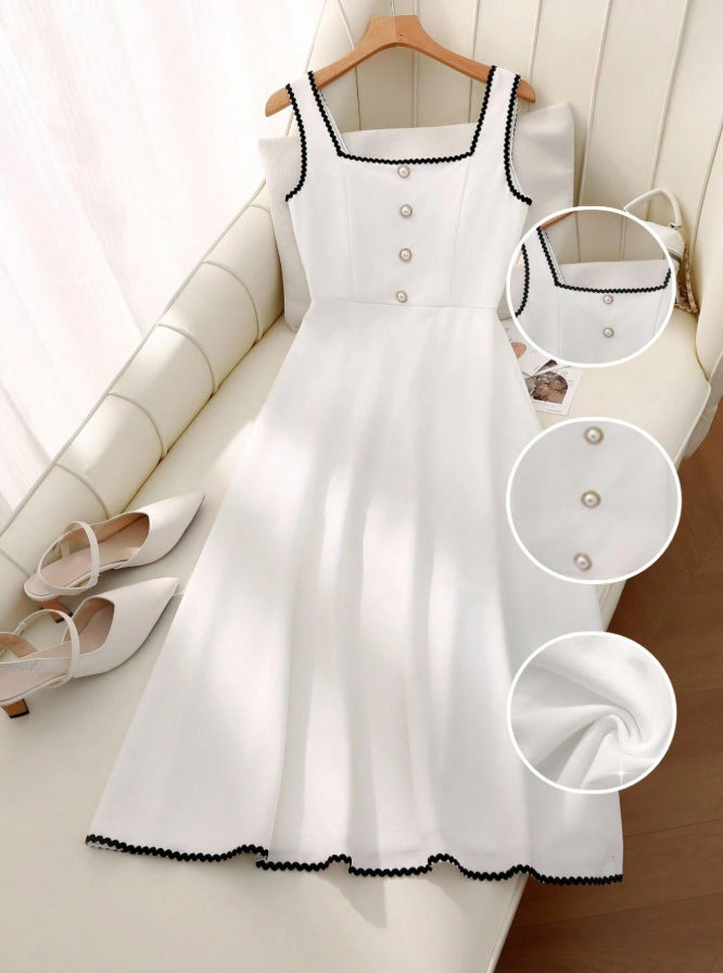 new european and american style elegant french cinched waist sleeveless dress