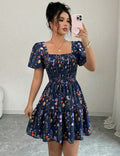 new european and american style women's floral print ruched sleeveless v-neck cinched waist backless maxi dress - perfect for vacation