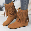 Plus size tassel boots exportautumnew arrivalfashion style suede v-mouth round toe hidden heel women's boots cross-border