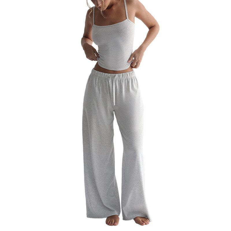 Fashion style cross-border new arrival women's fashion silm sling elastic drawstring sexy waist wide leg loosesuit women