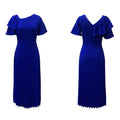 D231 european and american style women's summer  new arrival: elegant, slim-fit, ruffle-trimmed, short-sleeve, pleated export dress