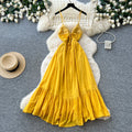 French yellow suspender pure desire backless dress women's summer k-style waist ruffles slimming look vacation style long skirt