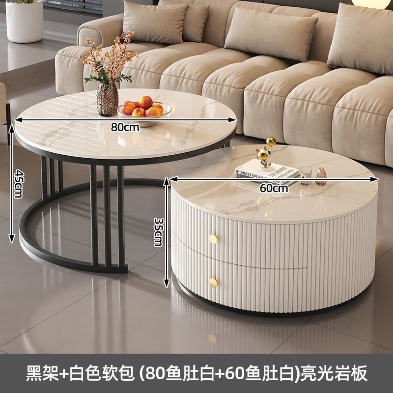Rock slab coffee table modern casual solid wood round small apartment coffee table living room accessible luxuryfor home normcore folding marble