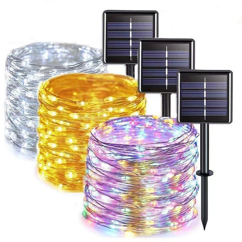 LED solar copper wire light string eight-function outdoor waterproof small colorful light string Christmas atmosphere decorative flash light