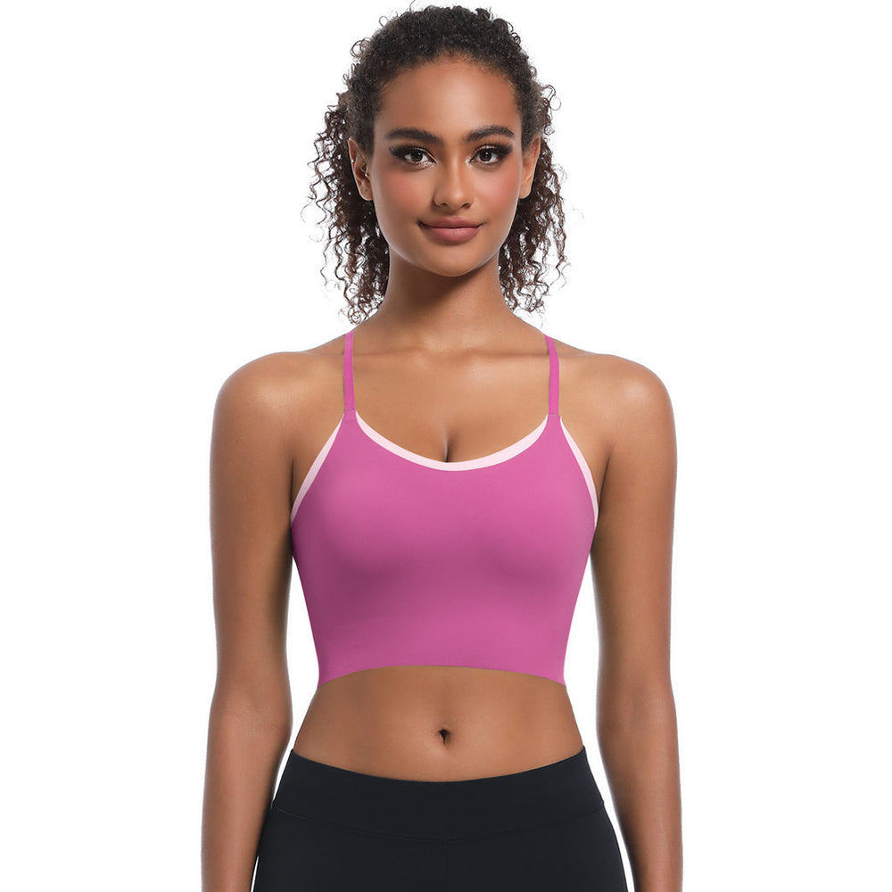 Clearance cross-border solid color double-panel seamless sports bra with built-in cups - perfect for running, fitness, and yoga