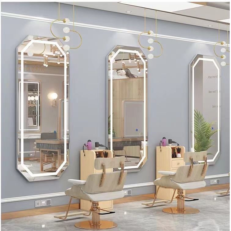 Hairdressing shop popular mirror wall-mounted hairdressing mirror table single-sided light mirror wall-mounted hair salon led mirror special smart