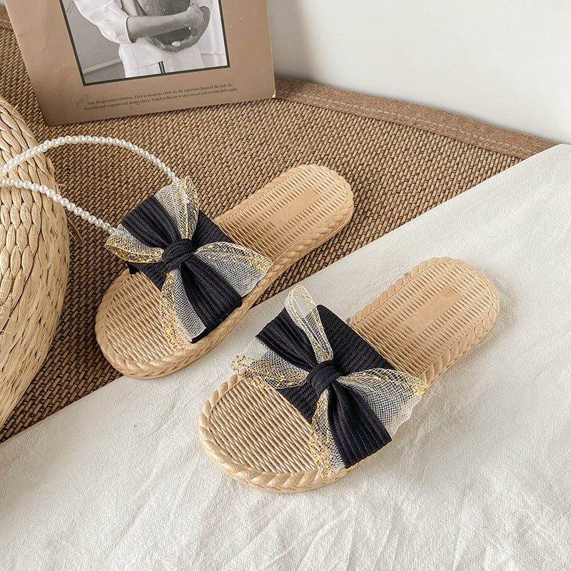 Women's summer slippers - fashionable bowknot design, influencer-approved fairy style, beach sandals, 2021 new summer collection, trendy slides for women, summer ins style