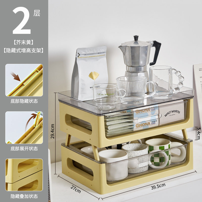 Drawer type desktop storage Plastic multi-layer transparent shelf Tea room Dust-proof cup Tea bag Coffee storage box