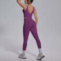 pure color double-sided brocade v-shaped beautiful back breathable tight-fitting yoga suit sports running fitness two-piece set for women