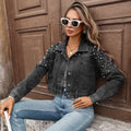 European and american cross-border e-commerce  spring new beaded loose slimming casual short denim top jacket for women
