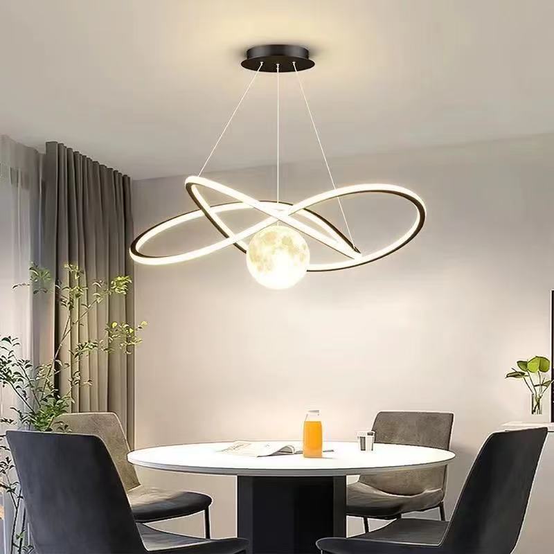 Bedroom chandelier simple creative geometric ring moon children's room light Nordic Internet celebrity intelligent restaurant bar lighting