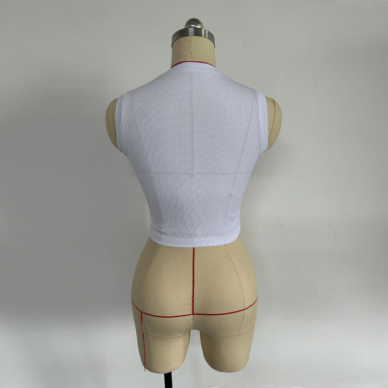 Hk3015 white tank top - european & american style, fresh, sweet, sexy, round neck tank top for export