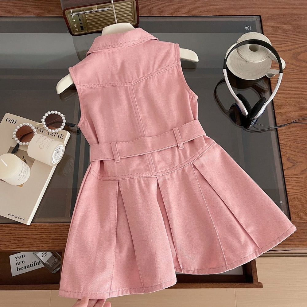 summer new korean style girls' chic sleeveless fitted denim dress - wholesale for kids' fashion (tiktok dropshipping available)