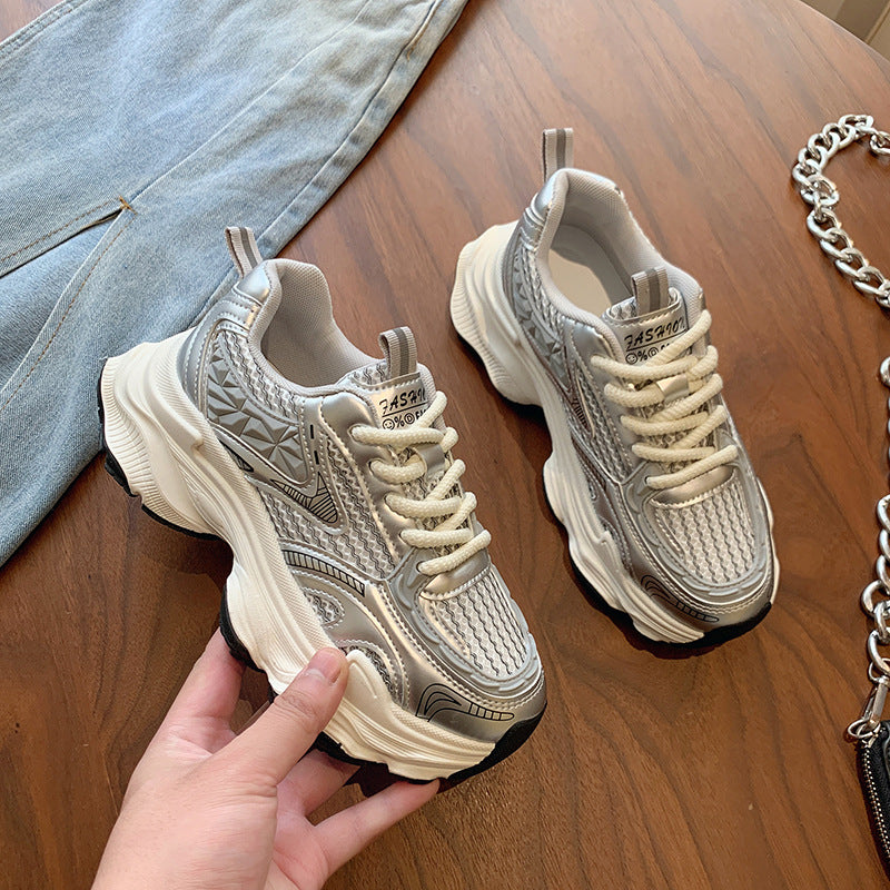 Thick sole dad shoes for women 2026new arrivalsummer thin mesh breathable mesh shoes heightenedcasual sneakers