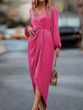 women's new slit dress - spring/summer lantern sleeve irregular long sleeve satin maxi dress