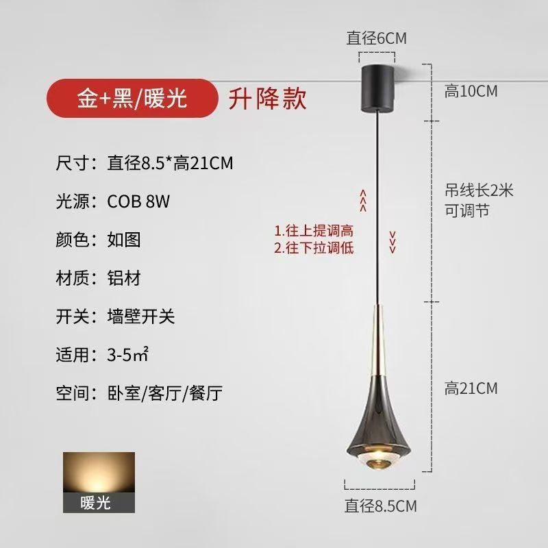 Wiring-free cable-free rechargeable chandelier, charging liftable touch switch, simple modern bedroom bedside chandelier
