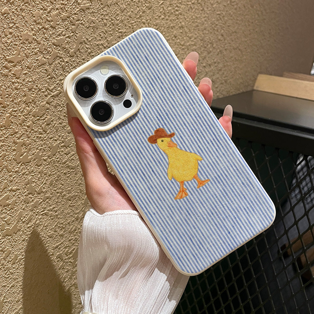 Striped little yellow duck phone case for iphone 17 pro, apple 16, full coverage drop-proof protective case, wholesale anti-slip