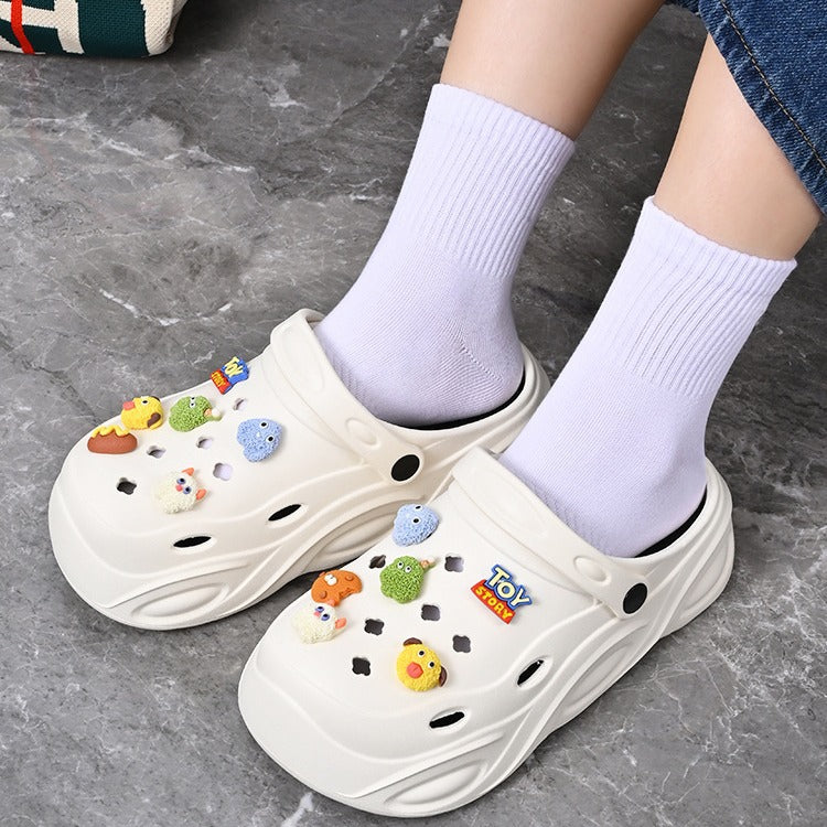 Evathick sole crocs women's summer outwearnon-slip2024new arrival stomping on shit beach baotou half cool slippers