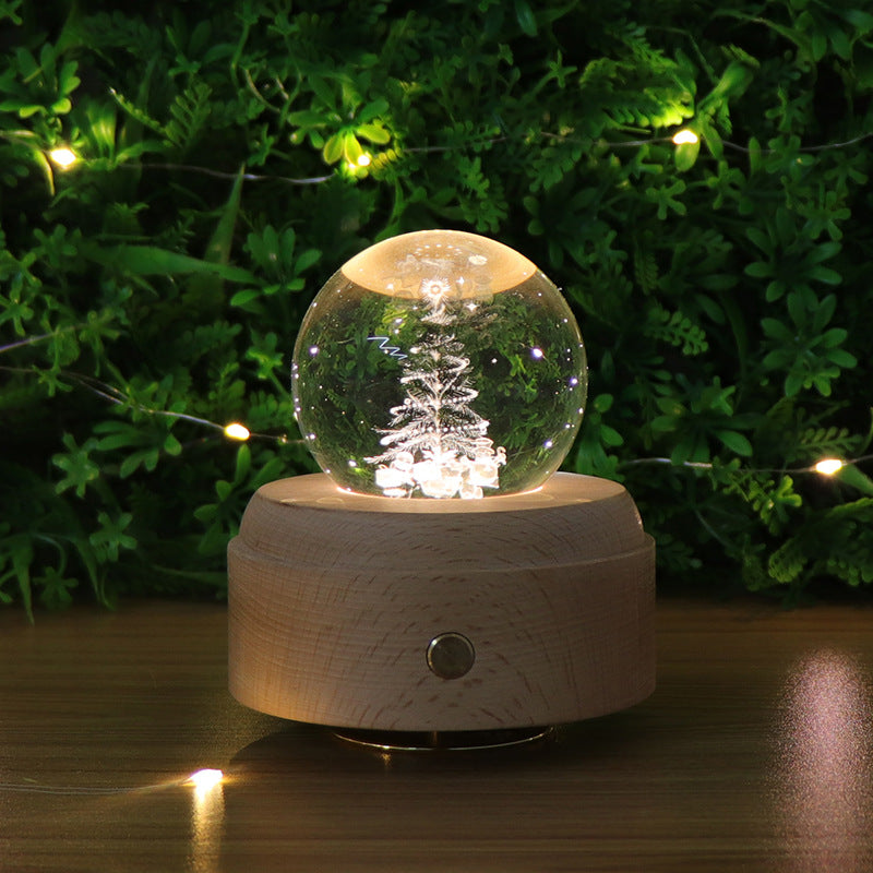 Touch dimming charging night light 3D crystal ball ambient light rotating music box bedroom ornament