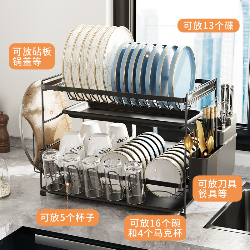Kitchen Dish Shelf Countertop Cutlery Plate Drain Rack Basket Multifunctional Household Dish and Chopsticks Drain Storage Box