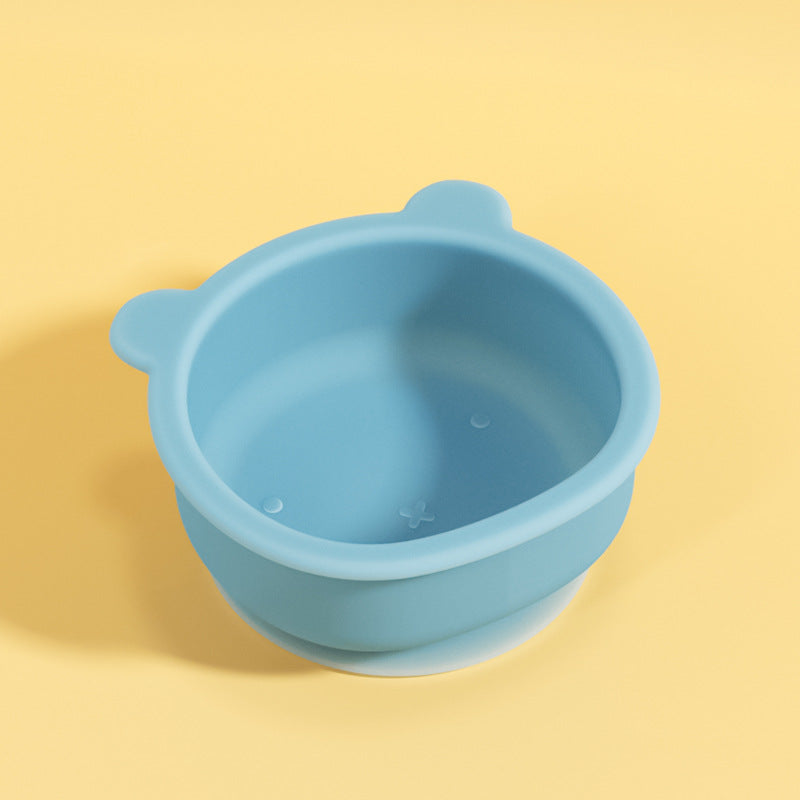 Children's complementary food bowl, dinner plate, bear integrated baby silicone bowl, baby learning to eat tableware, suction cup bowl grid