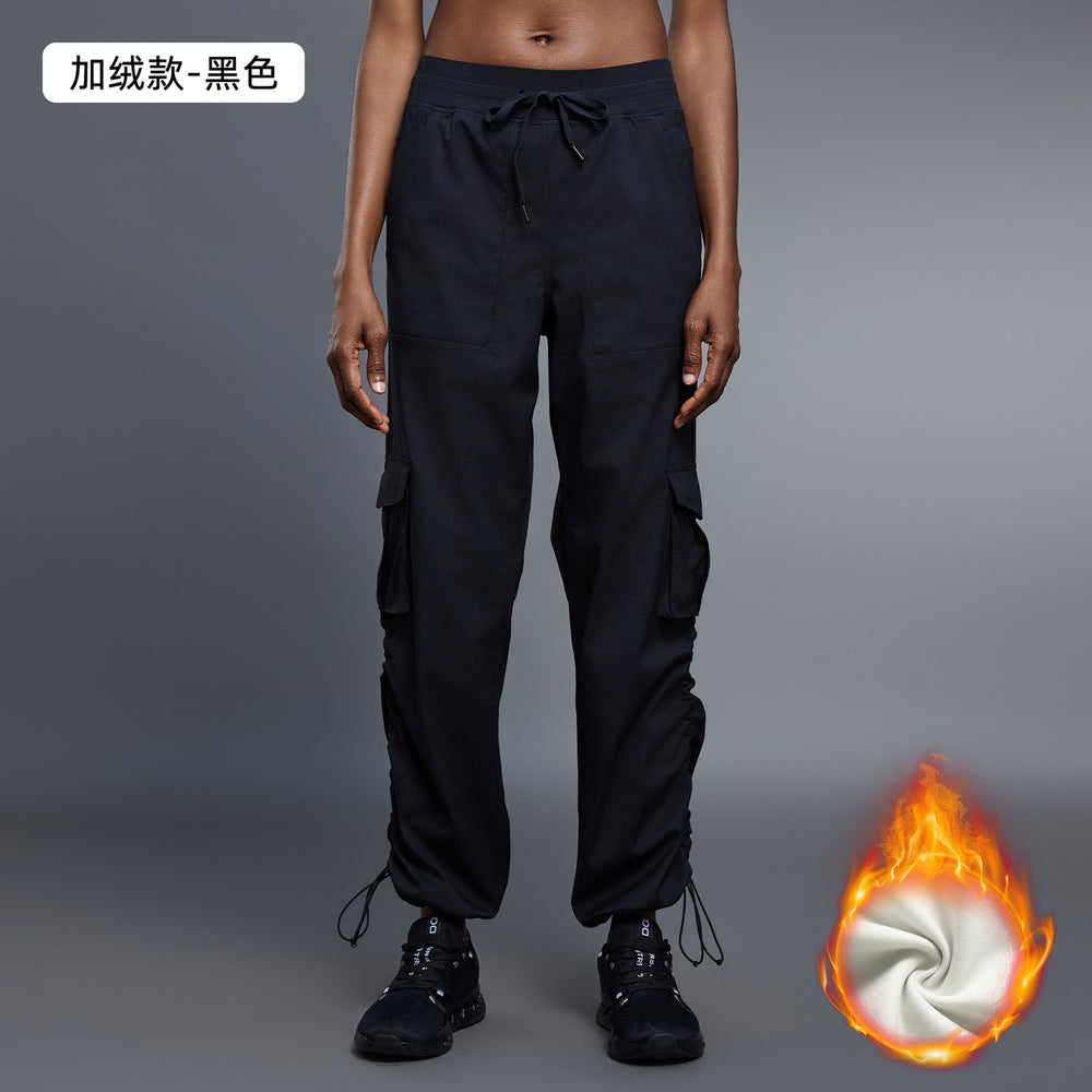 Fall and winterfleece-linedheattechcasualworkwear pants women's ankle drawstring two-wear loose fitness sports pants d25001-2