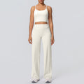 Sexy strappy back sports bra set with high-waisted wide-leg straight-leg yoga pants - perfect for outdoor leisure, running, and fitness