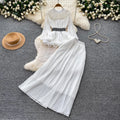 French work clothing style purple lantern sleeve waist pleated skirt for women autumelegantfashiontwo-piece set