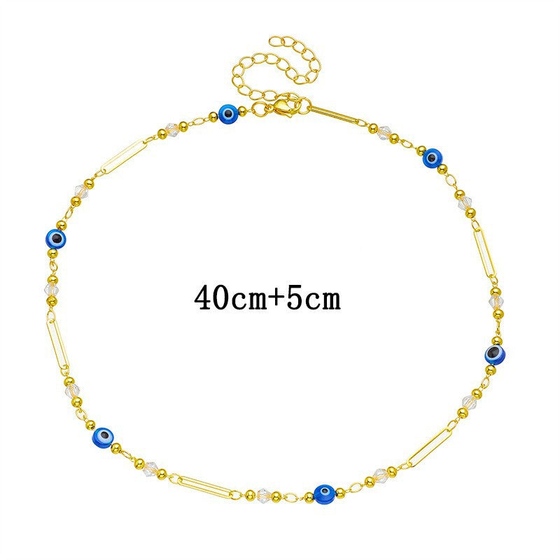Amazon fashion devil's eye imitation pearl clavicle chain 14k gold beads copper beads beaded ot buckle women's necklace