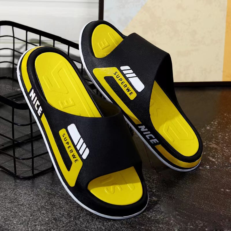 Summer trendy men's slippers - stylish outdoor & indoor home slippers, non-slip bathroom slides for couples