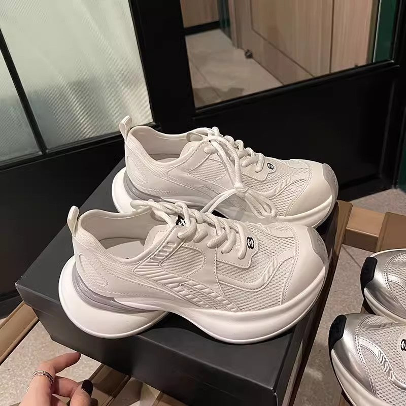 Spring chunky platform sneakers for women, 2026 new korean style, lightweight breathable mesh, fashionable casual running shoes