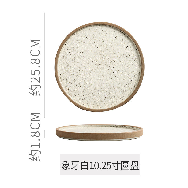 Retro stoneware western food steak plate japanese style with edge restaurant hotel for homestylish shallow plate dessert side dish plate