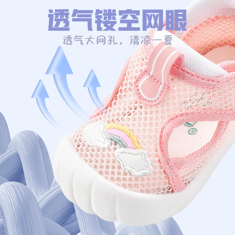 Baby sandals for girls, summer first walker shoes, 0-1-2 years old infant anti-slip soft sole mesh shoes for babies and toddlers, boys' shoes
