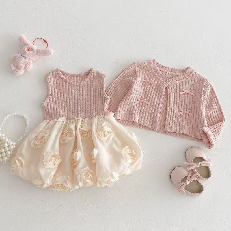 New arrival baby girl style princess baby autum bag butt skirt suit first birthday long sleevestwo-piece set cake bag butt skirt
