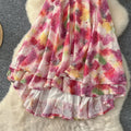 Summer 3d floral halter neck cami dress - loose fit, a-line, short, with ruffle hem - perfect for vacation