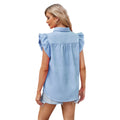 european and american cross-border summer  new arrival washed denim single-breasted top with flutter sleeves -  women's shirt