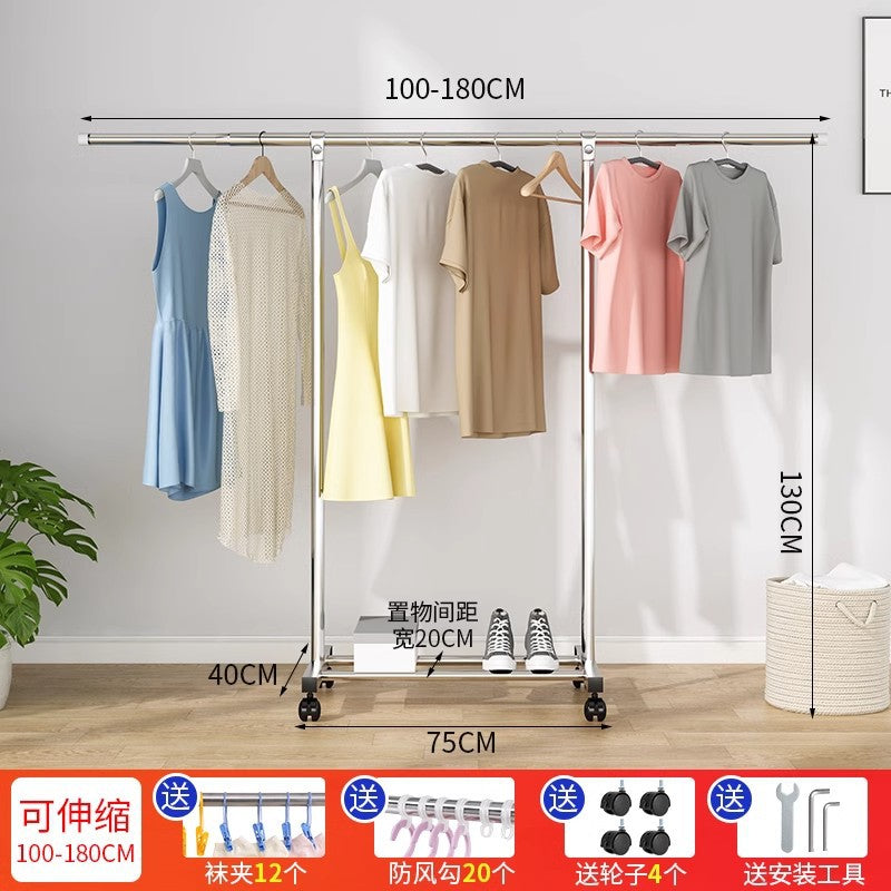 Clothes drying rack floor-standing thickened telescopic for home indoor and outdoor storage rack balcony single and double pole clothes hanger