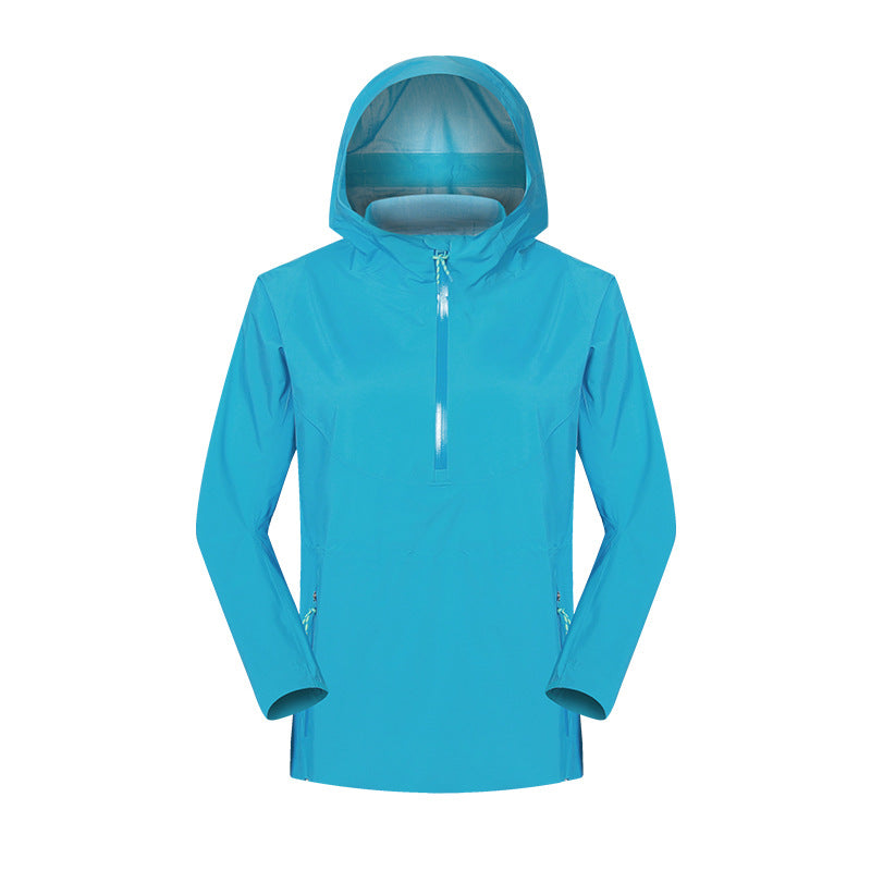 New women's windproof and waterproof lightweight outdoor camping slim-fit jacket - half-zip pullover hooded hiking jacket daw040