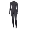 European and american style casual zip-up stand collar jumpsuit solid color high-stretch slim fit long sleeve one-piece export bodysuit women's trendy