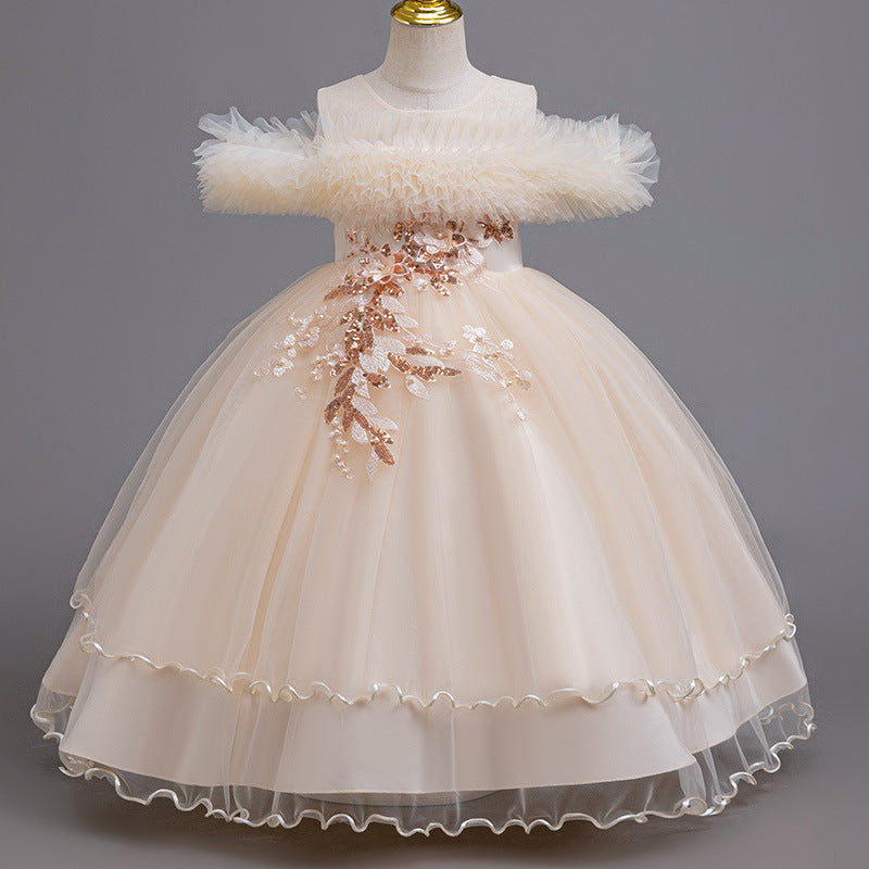New arrival: children's princess dress - off-the-shoulder wedding gown, piano recital dress, baby girl dress for export